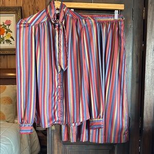 Vintage ILGWU union made in USA Evan-Picone Striped Two-Piece Blouse & Skirt Set